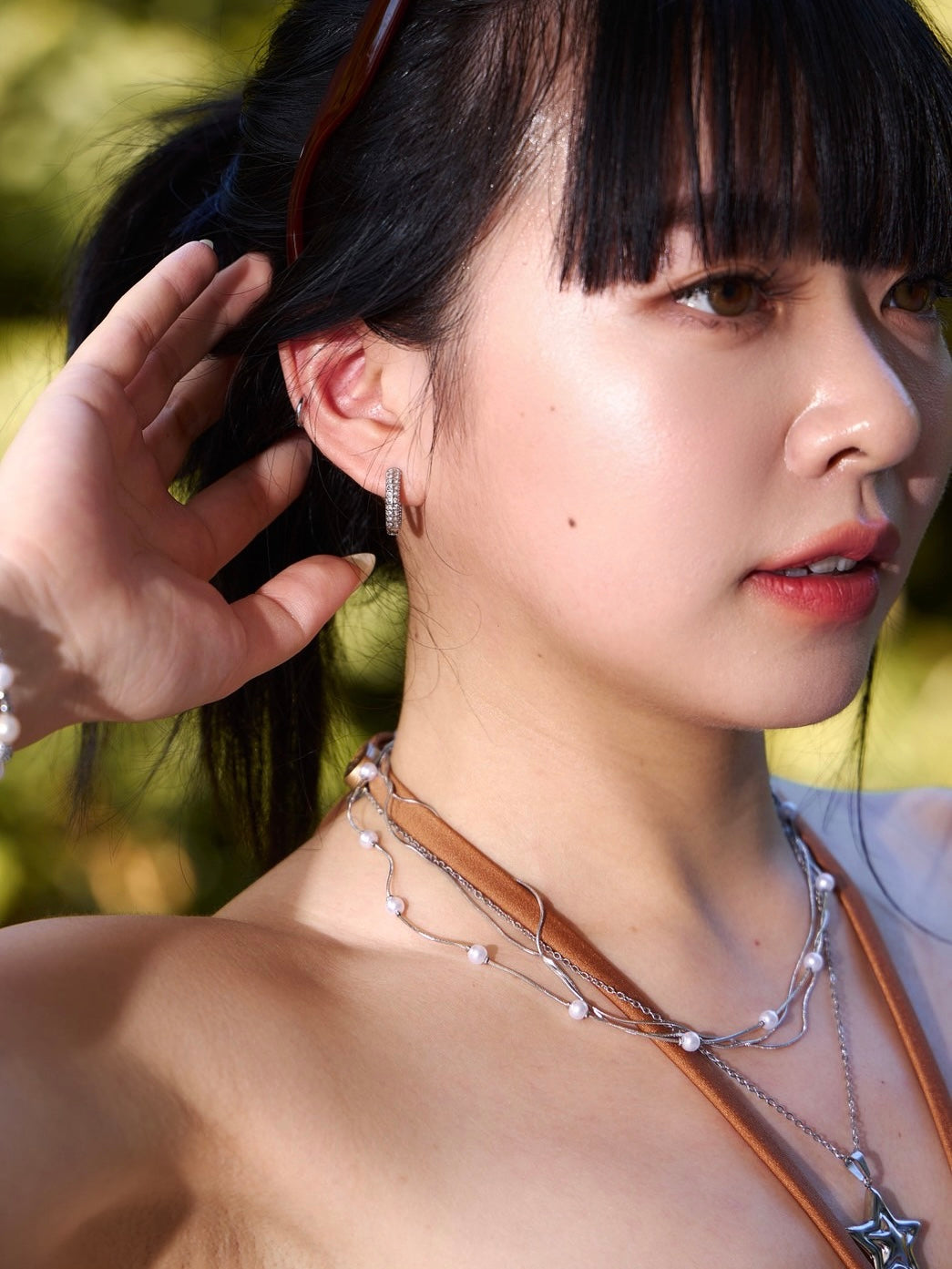 銀色鋯石圈圈耳扣 Gold Diamond Hoop earrings