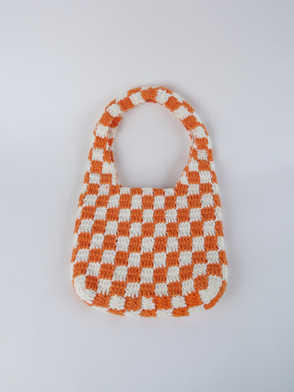 Orange Classic Checkered Small Crochet Bag