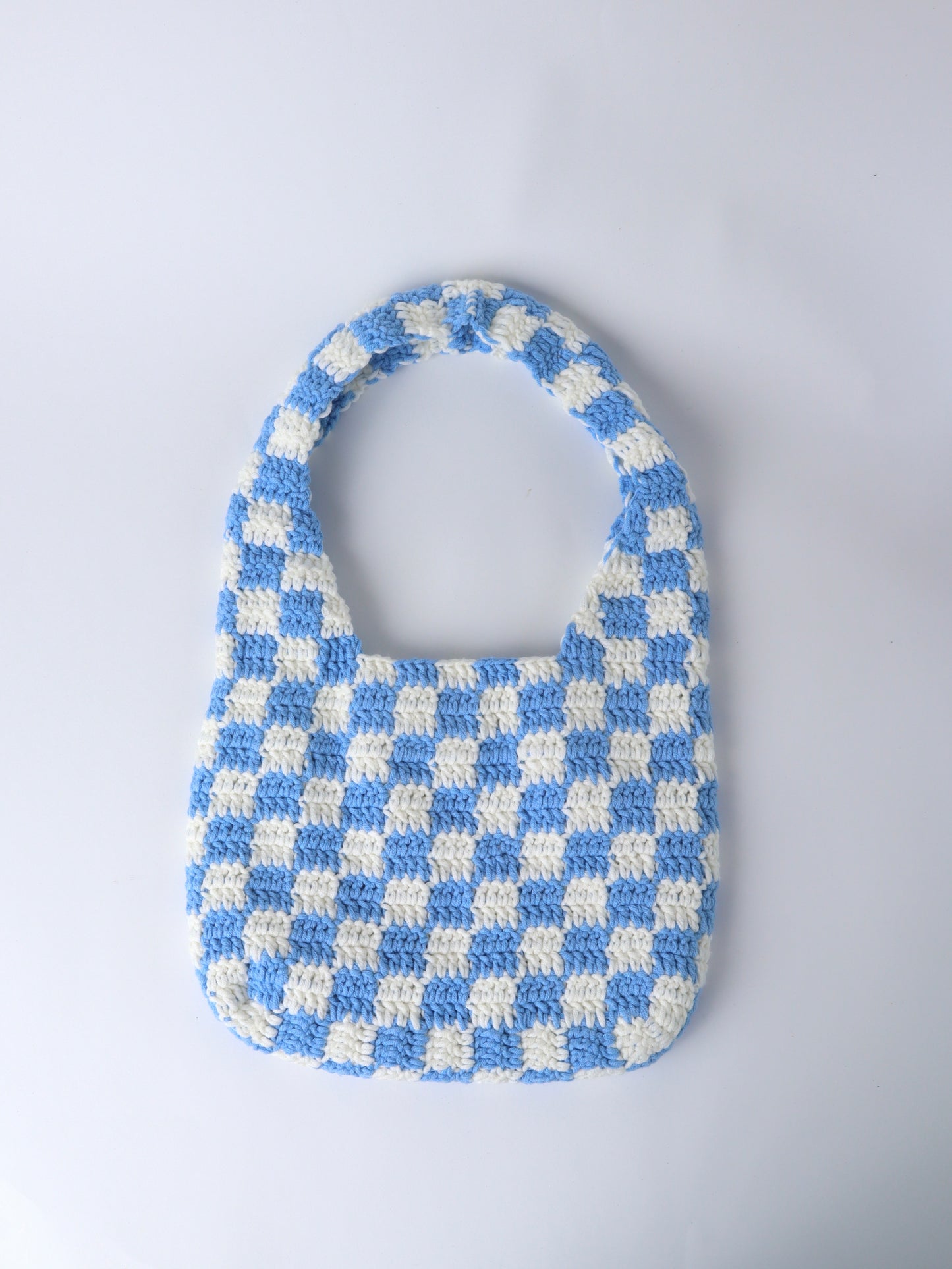 Baby Blue Classic Checkered Small Crochet Bag