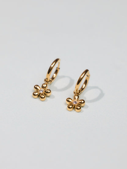 金色小花圈圈耳扣 Gold Diamond Flower Hoop Earrings