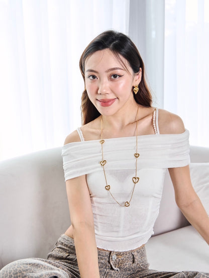 金色雙層愛心耳針 Gold Layered Heart Drop Earrings