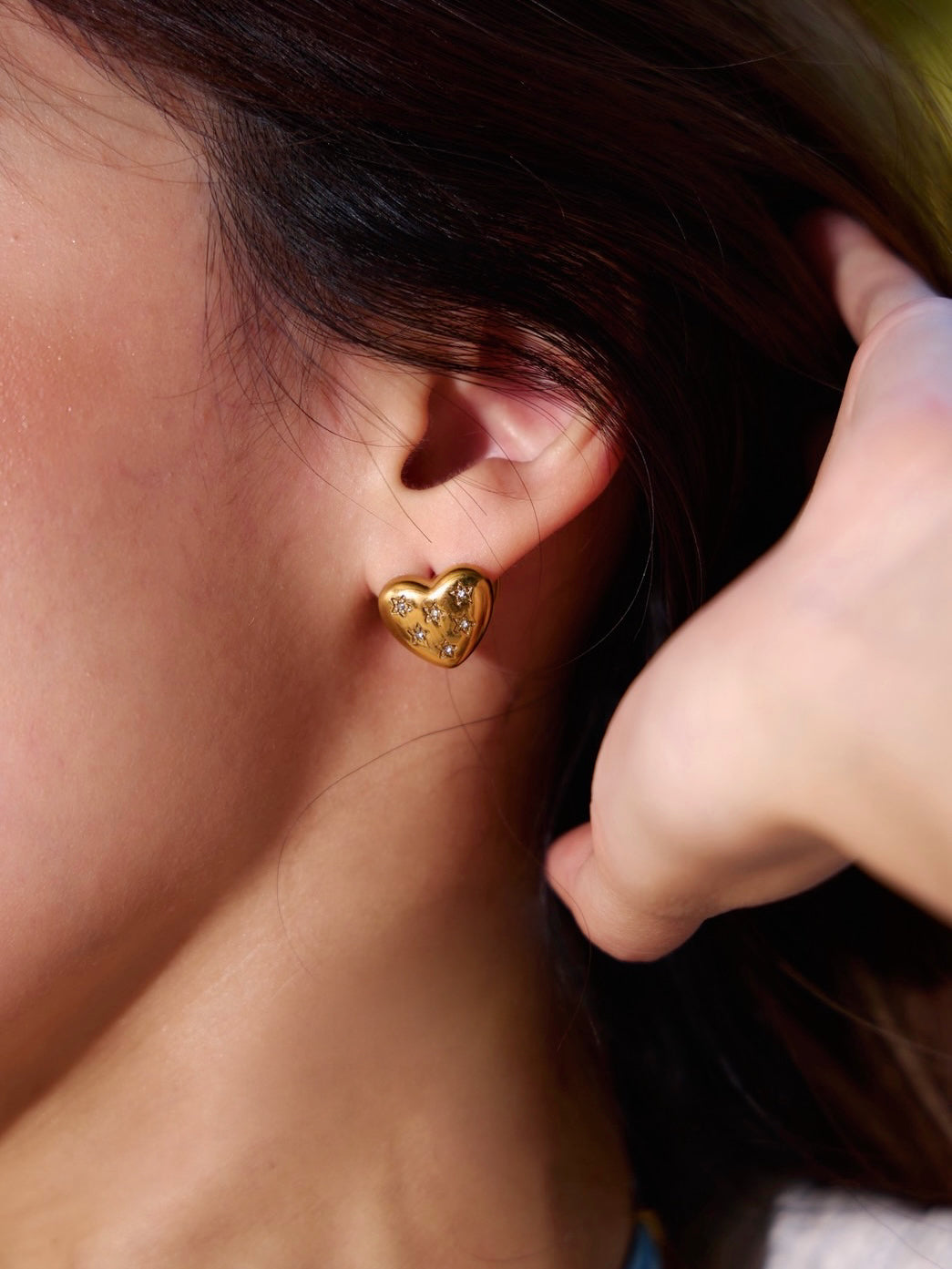 金色星星相印愛心耳扣 Heart&Star Clip-on Earrings