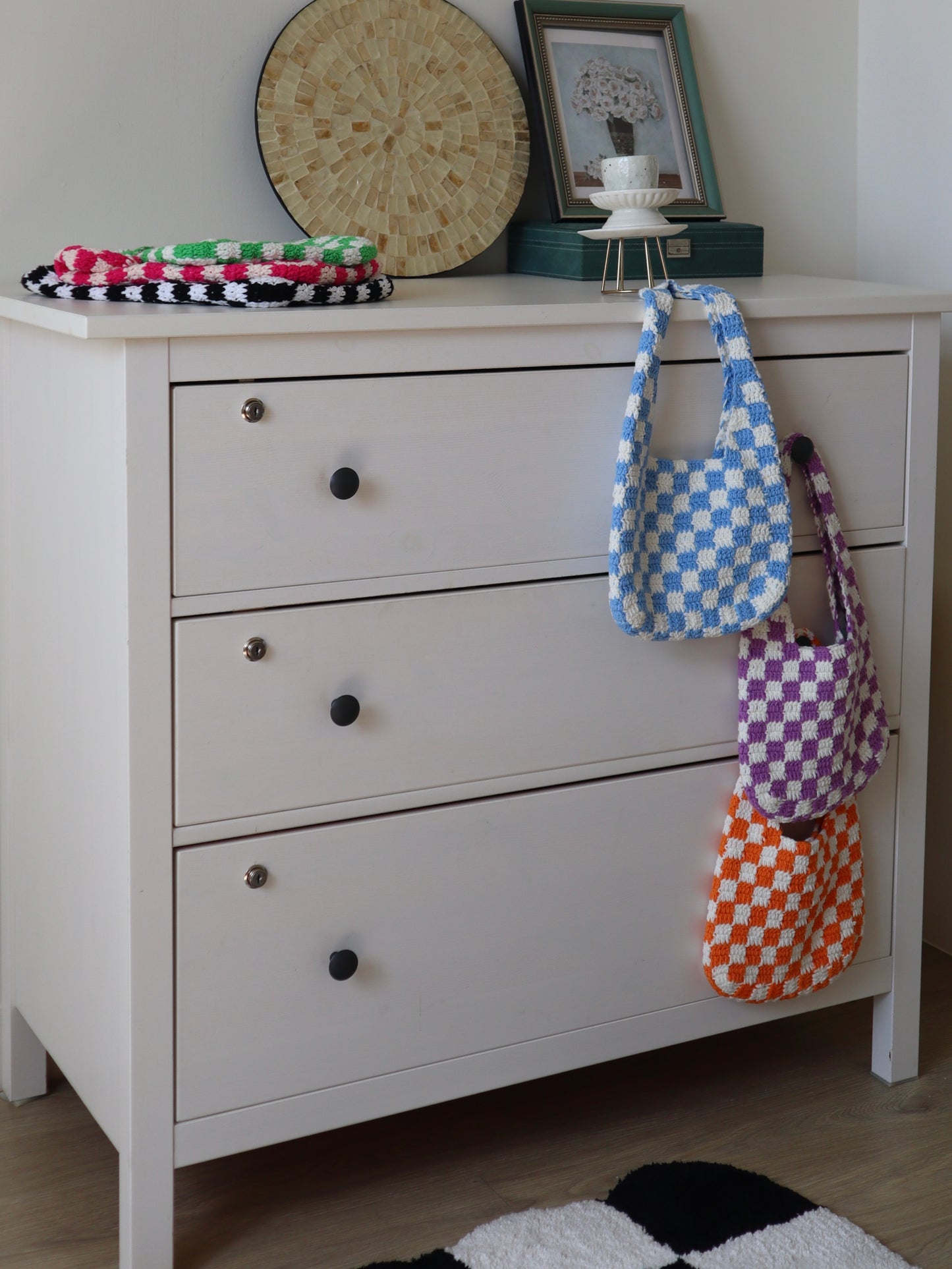 Baby Blue Classic Checkered Small Crochet Bag