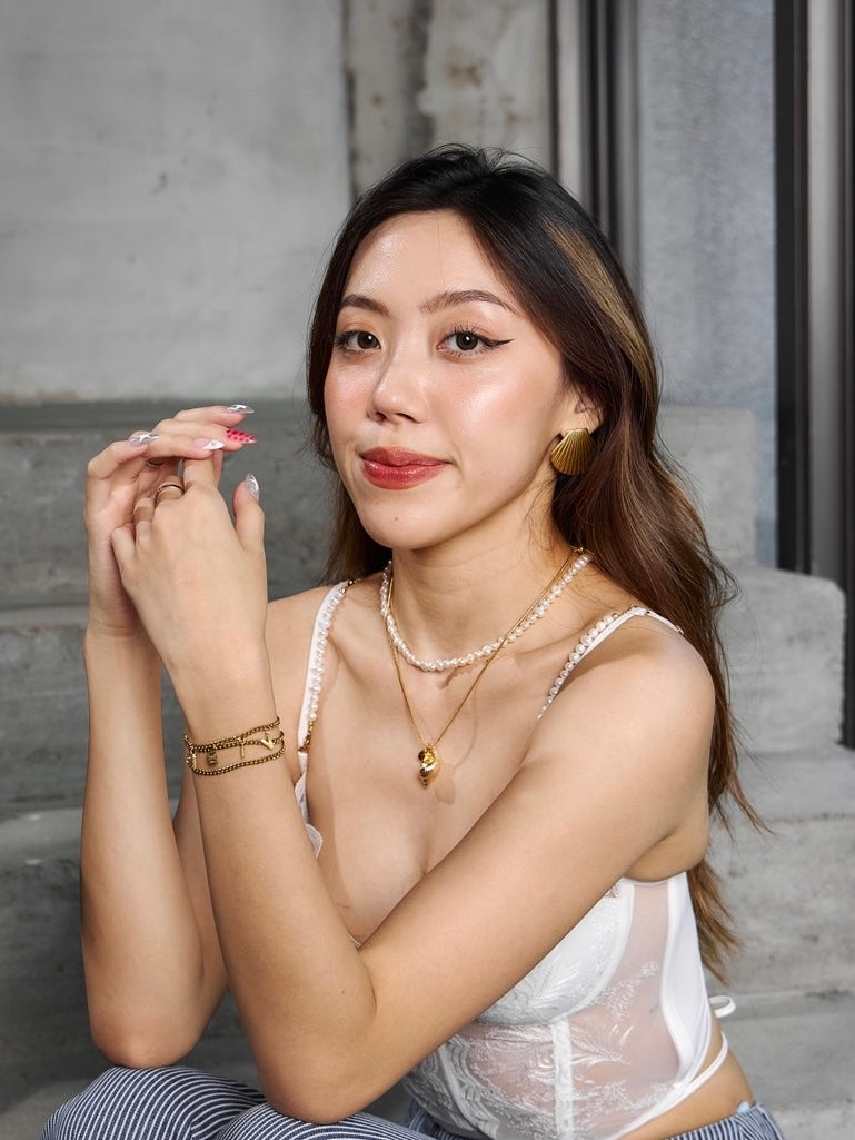 愛心OT扣可調節珍珠項鍊 Open Heart OT Clip Adjastable Gold Necklace