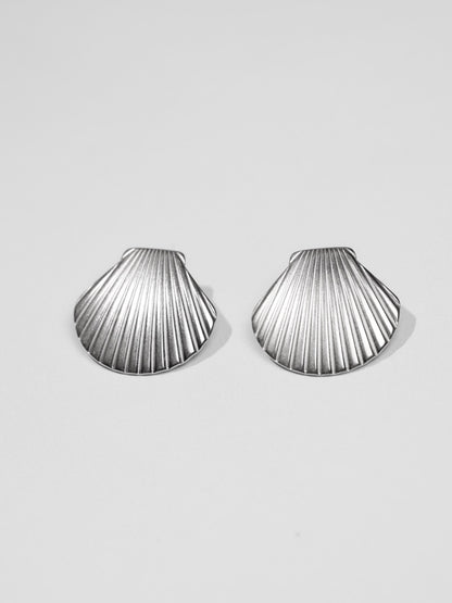 銀色大貝殼耳針 Silver Large Seashell Drop Earrings