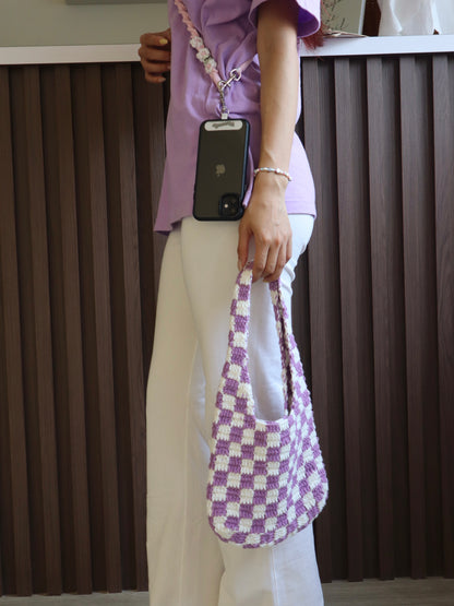 Purple Classic Checkered Small Crochet Bag