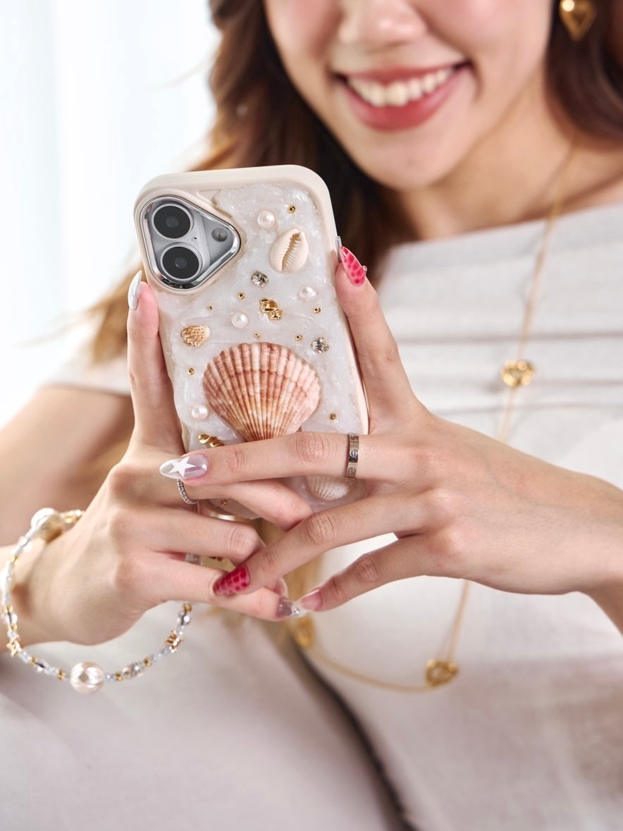 白金旋轉k金珠殼手機鏈 Glow Nude Phone Charm