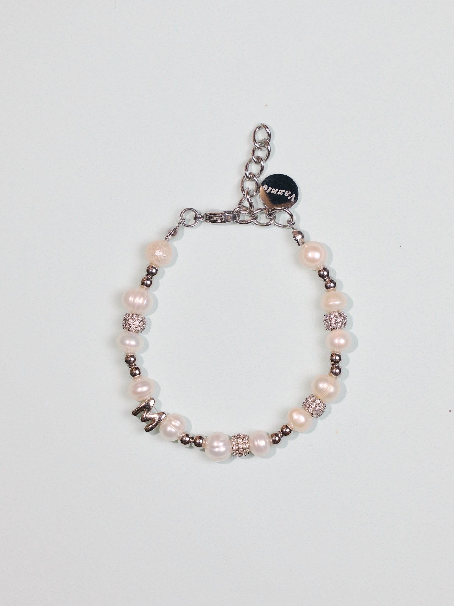 訂製銀字母鋯石珍珠手環 Custom Letter Silver Diamond Bracelet