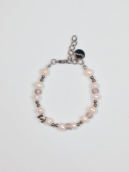 訂製銀字母鋯石珍珠手環 Custom Letter Silver Diamond Bracelet