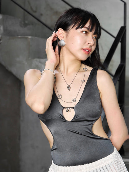 銀色大貝殼耳針 Silver Large Seashell Drop Earrings