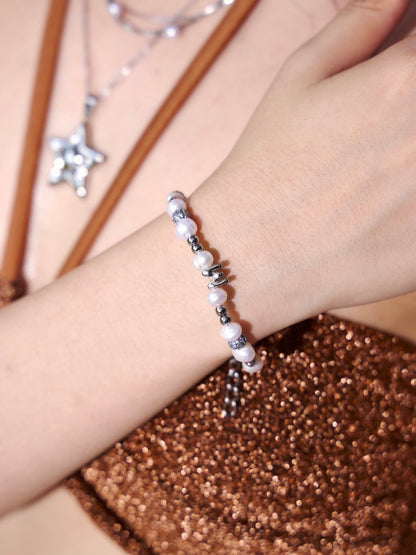 訂製銀字母鋯石珍珠手環 Custom Letter Silver Diamond Bracelet