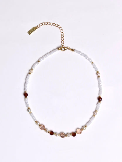 秋季棕色高光水晶白珠項鍊 Brown Crystal & White Beads Necklace