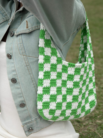 Green Classic Checkered Small Crochet Bag