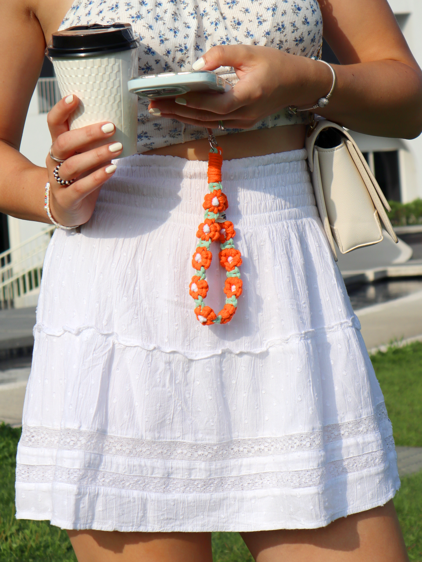 GREEN ORANGE Blossom Crochet Strap