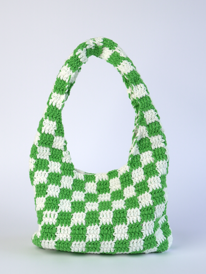 Green Classic Checkered Small Crochet Bag