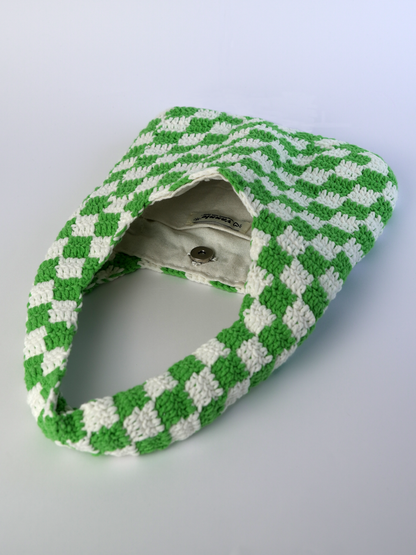 Green Classic Checkered Small Crochet Bag