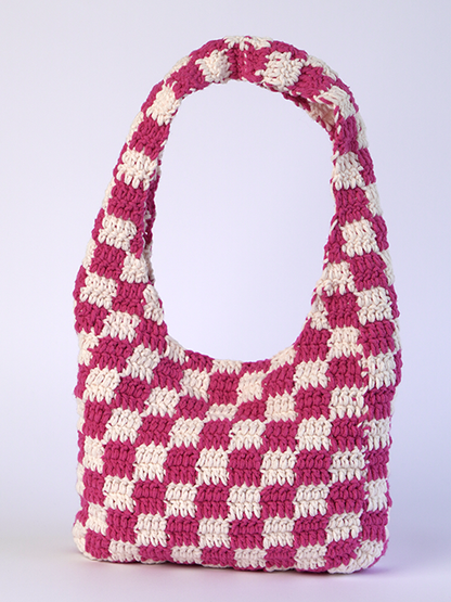 Hot pink Classic Checkered Small Crochet Bag