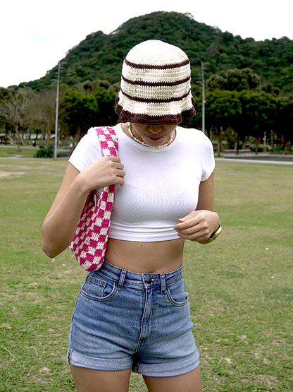 Hot pink Classic Checkered Small Crochet Bag