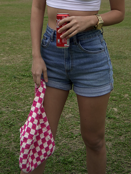 Hot pink Classic Checkered Small Crochet Bag