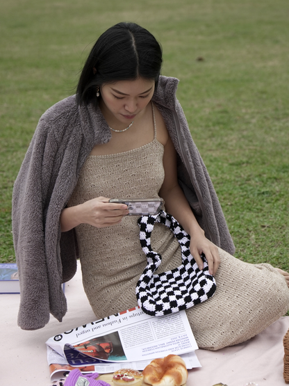 Black&white Classic Checkered Small Crochet Bag